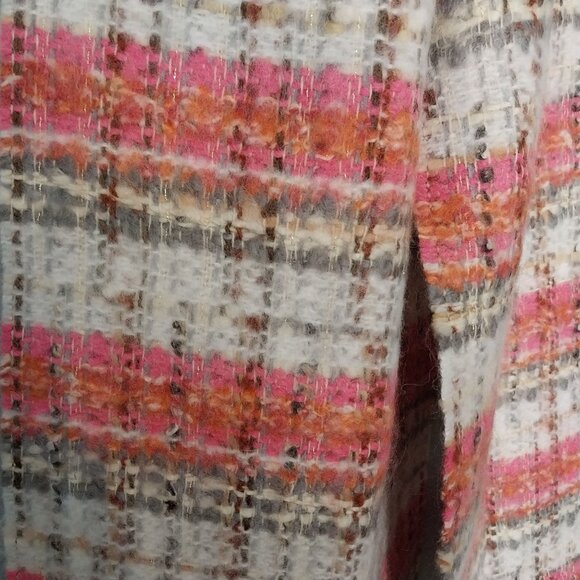 Pink White Wool Blend Scarf With Fringe Made In France Vintage - Picture 3 of 5